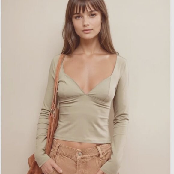 NWT Free People Duo Corset Long Sleeve Top in Light Sand Size M - Picture 1 of 8